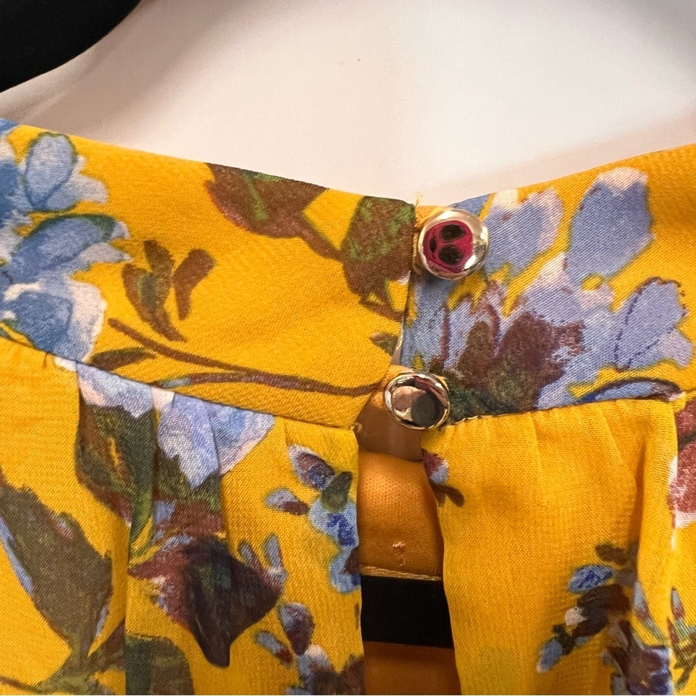 JULIA JORDAN maxi dress mustard yellow blue floral tiered lined chiffon size 16 - Picture 8 of 15